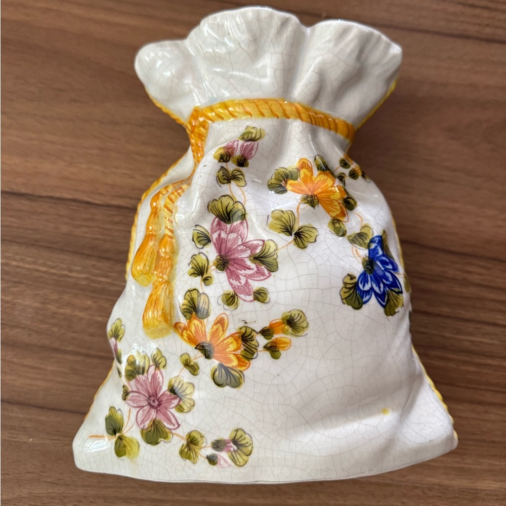 Vintage Floral Ceramic Bag with Yellow Accents
